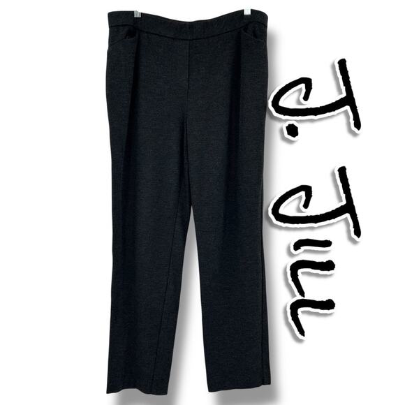 J Jill Ponte Welt-pockets Slim-leg Pants Dark Charcoal Gray Womens Size Large - Picture 1 of 11